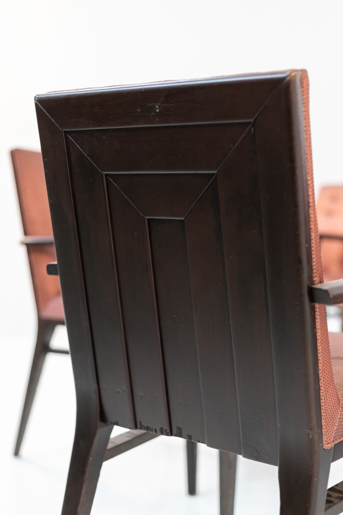 Set of Twelve Italian Chairs for Naval Furnishings in Wood and Pink Satin