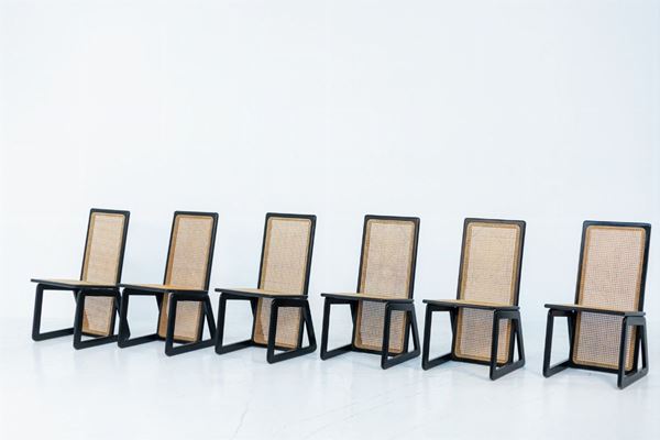 Marzio Cecchi Set of Six Chair Vienna Straw and Black Wood