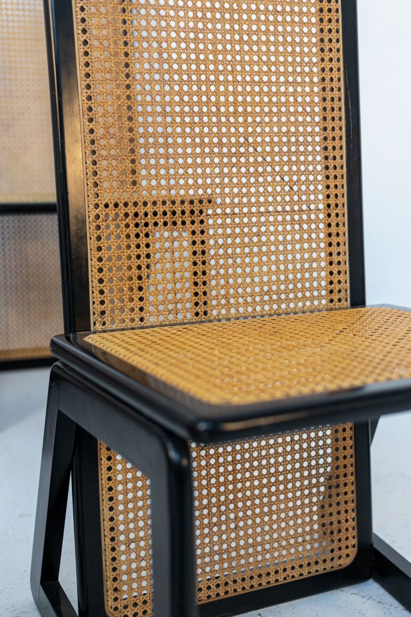 Set of Six Chair Vienna Straw and Black Wood