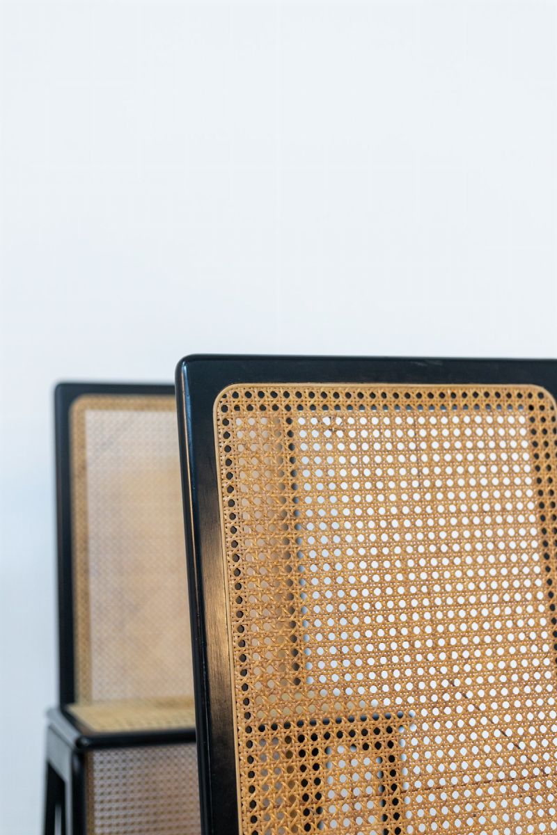 Set of Six Chair Vienna Straw and Black Wood