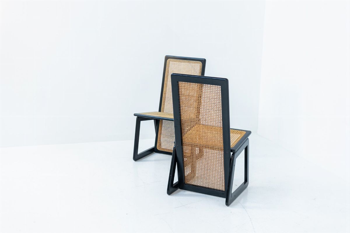 Set of Six Chair Vienna Straw and Black Wood