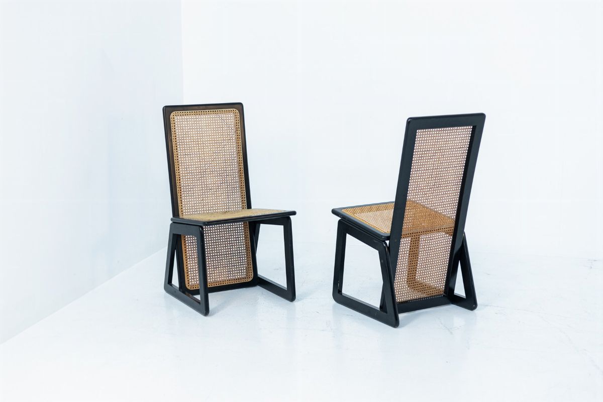 Set of Six Chair Vienna Straw and Black Wood
