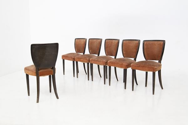 Melchiorre Bega - Six Orange Velvet Chairs by Melchiorre Bega