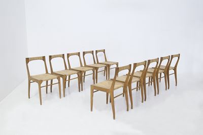 Dieci Sedie Carlo Santi per Arform in Paglia e Legno