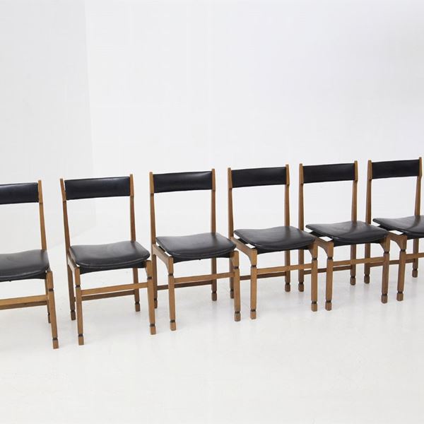 Vintage Italian chairs in wood and leather