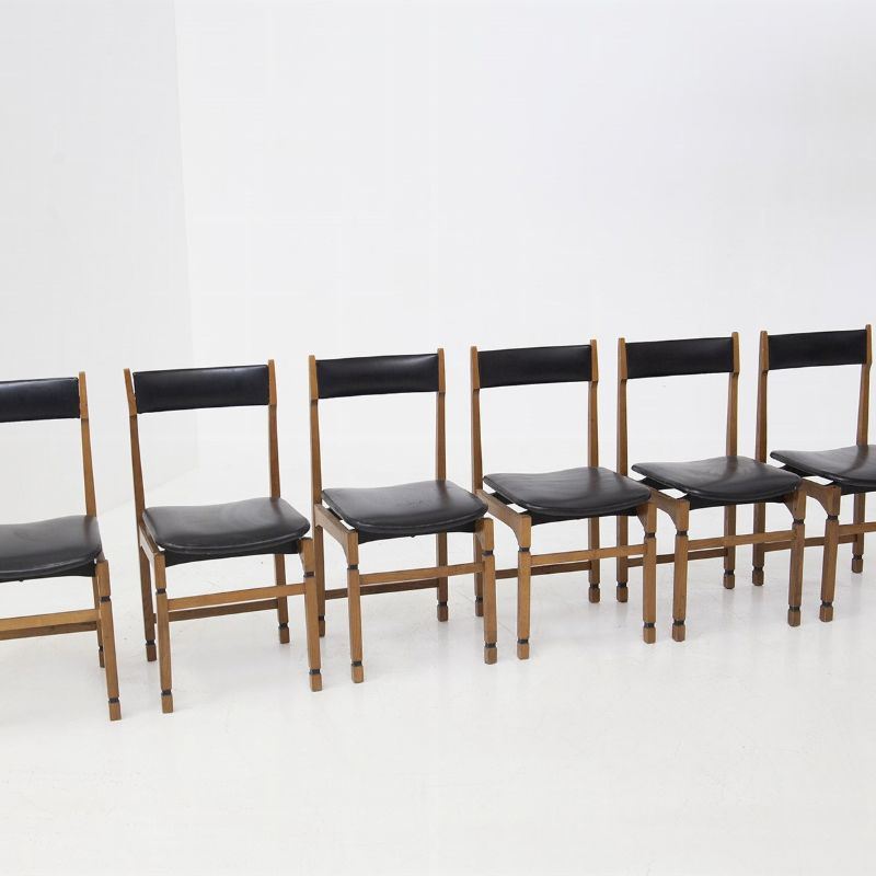 Sedie Italiane Vintage in Legno e Pelle