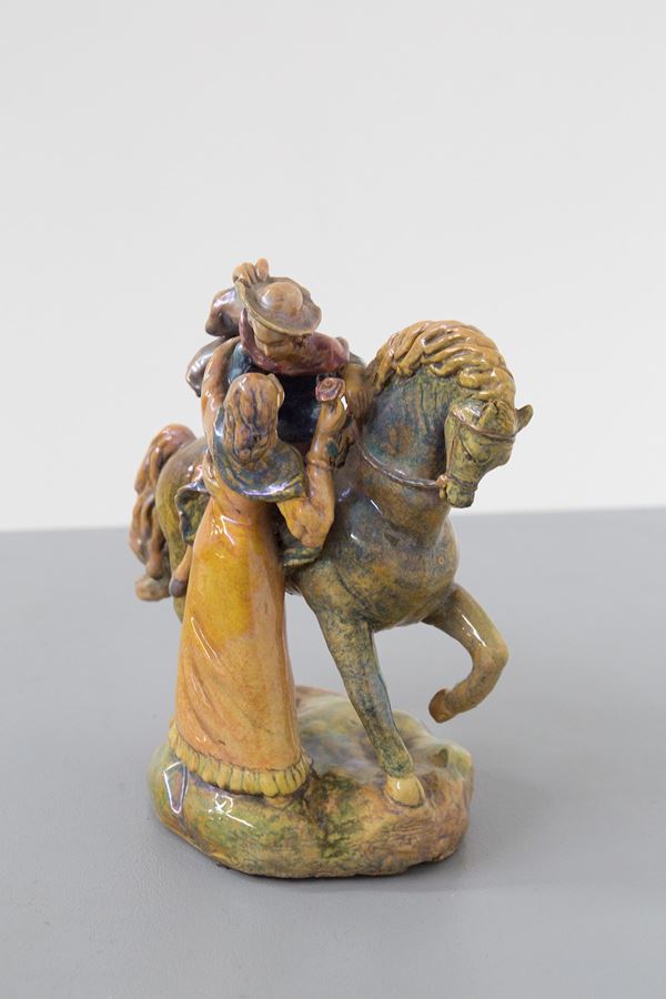 Ceramica smaltata Dama e Cavaliere Faenza