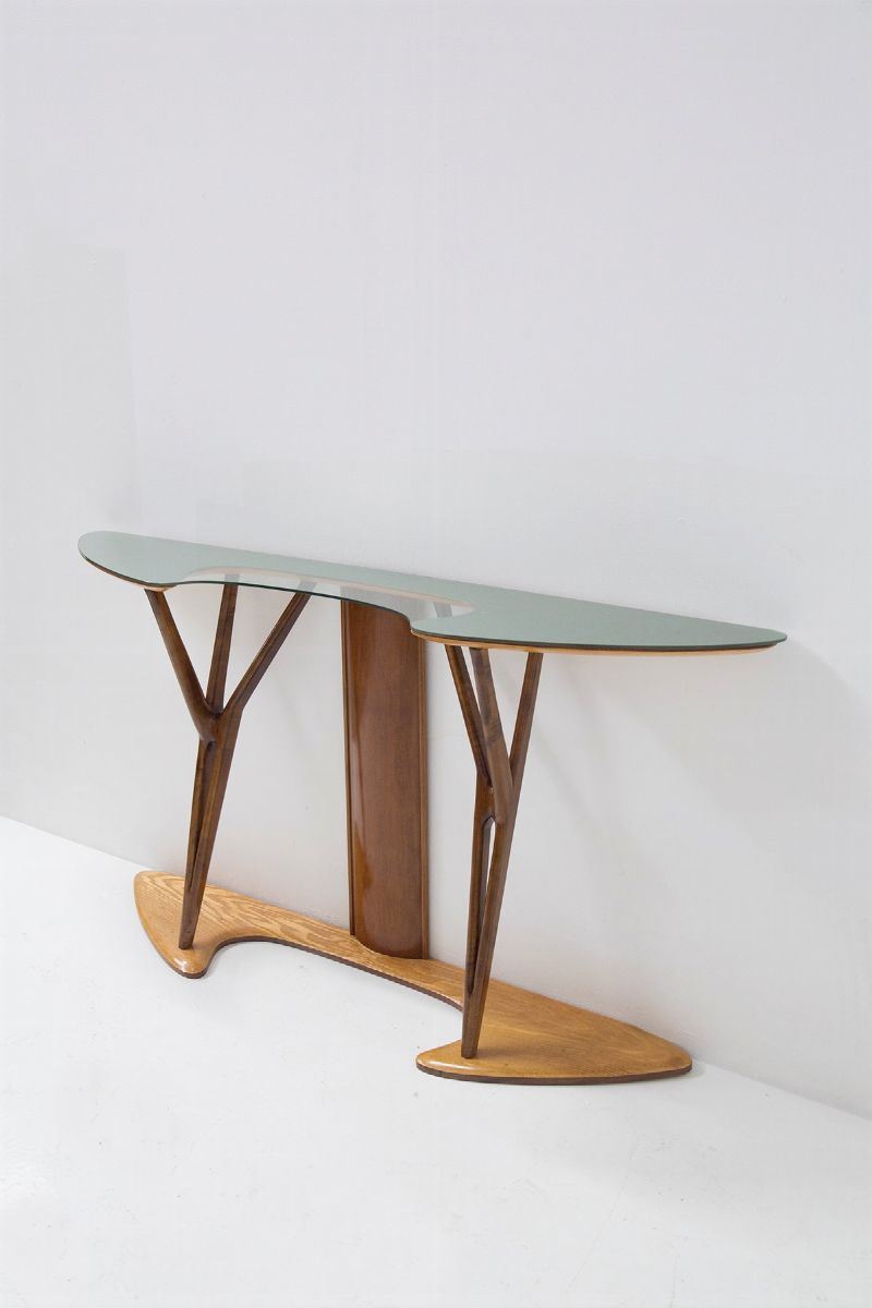 Consolle italiana in vetro e legno