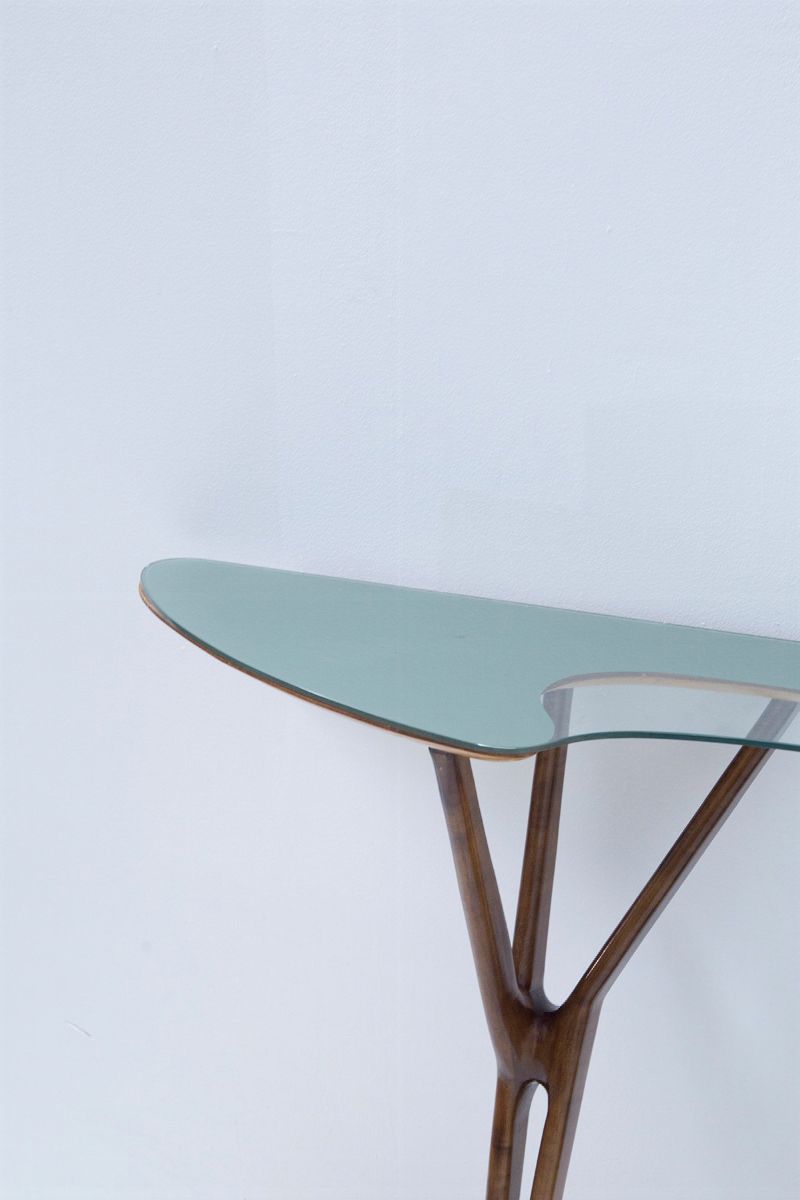 Consolle italiana in vetro e legno