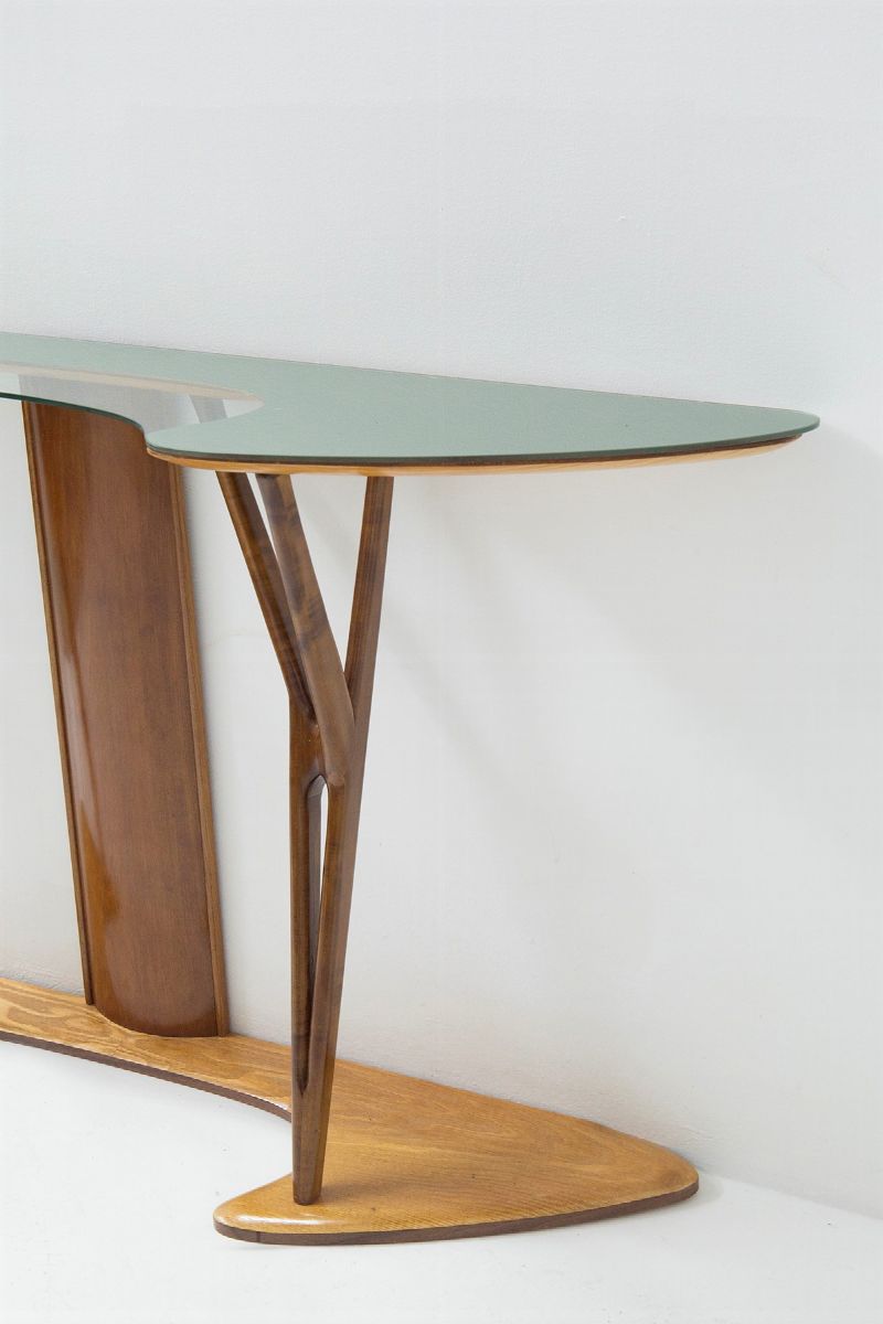 Consolle italiana in vetro e legno