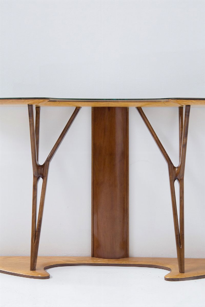 Consolle italiana in vetro e legno