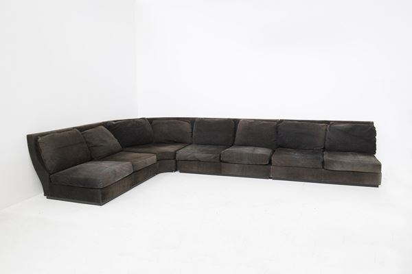 Vintage black Alcantara corner sofa