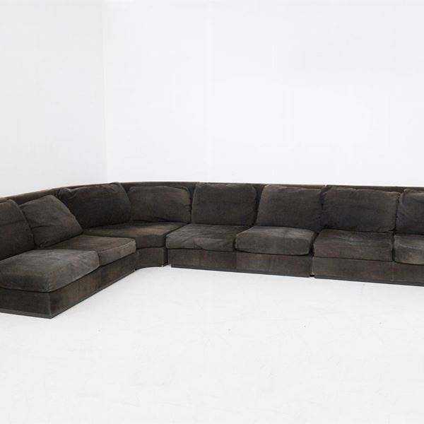 Willy Rizzo - Corner sofa in Black Alcantara