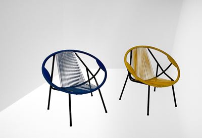 Coppia di Poltroncine da Giardino "spaghetti" Rotonde in Metallo