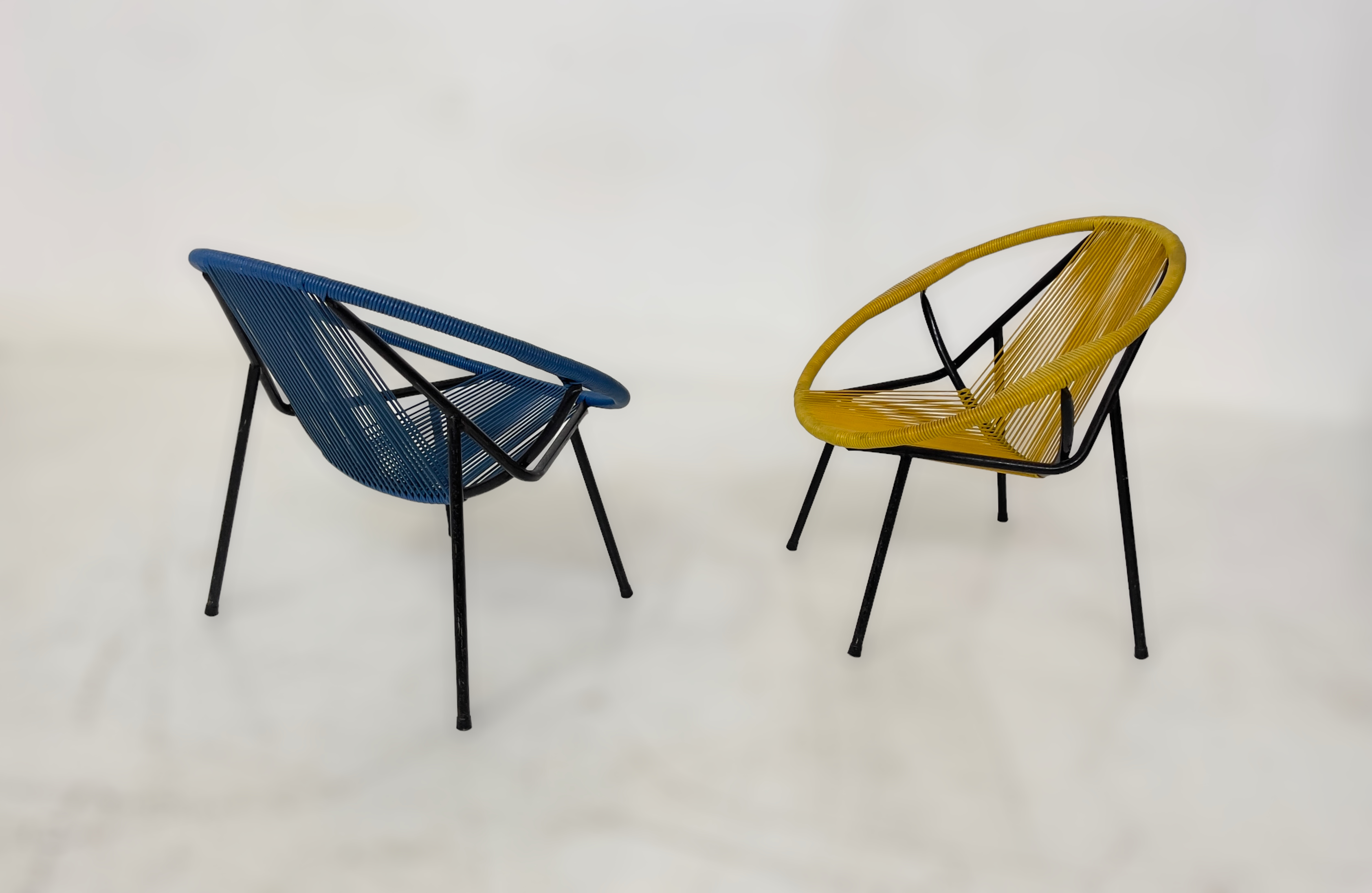 Coppia di Poltroncine da Giardino "spaghetti" Rotonde in Metallo