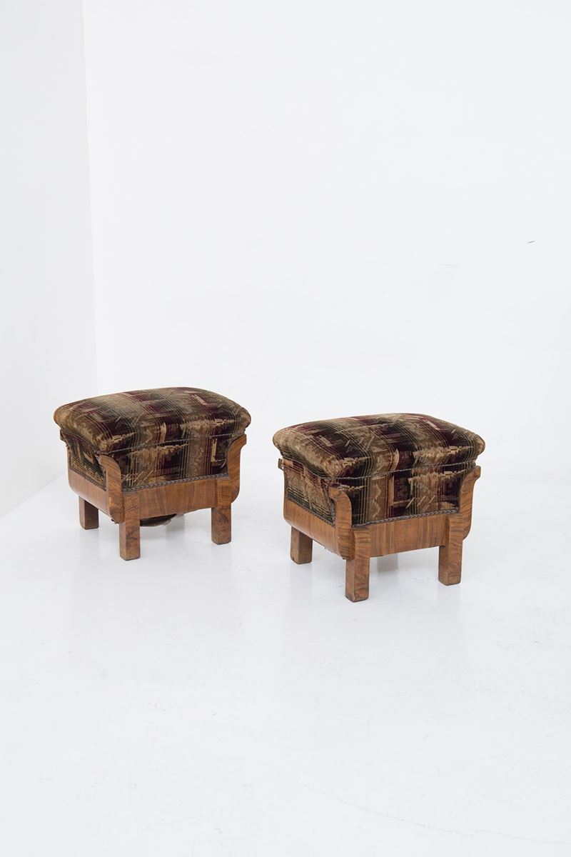 Sgabelli Art Déco in Legno e Tessuto