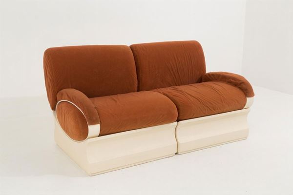 Two-element sofa in wood and synthetic alcantara