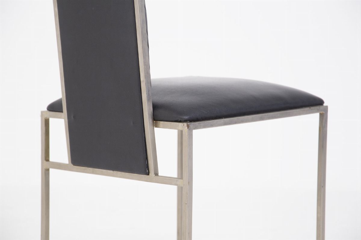 Romeo Rega Set of Six Dining Chair in Black Leather and Steel