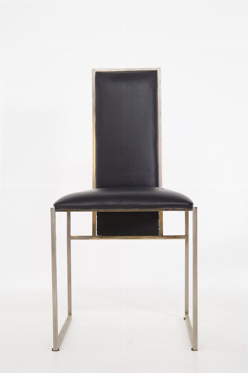 Romeo Rega Set of Six Dining Chair in Black Leather and Steel