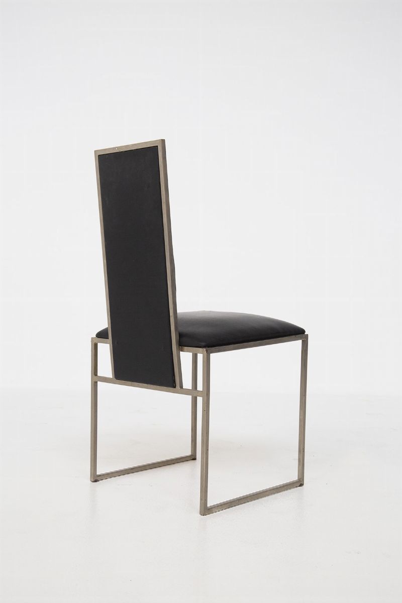 Romeo Rega Set of Six Dining Chair in Black Leather and Steel