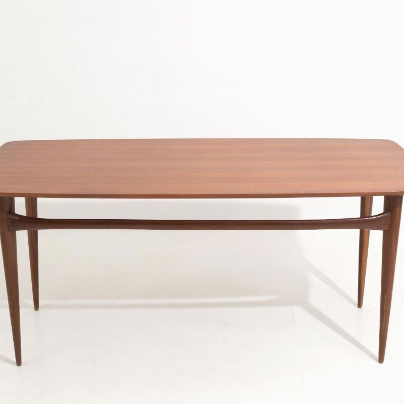 SILVIO CAVATORTA. Walnut table with veneered top, 60s