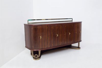 Credenza di Paolo Buffa in Ottone, Legno e Vetro