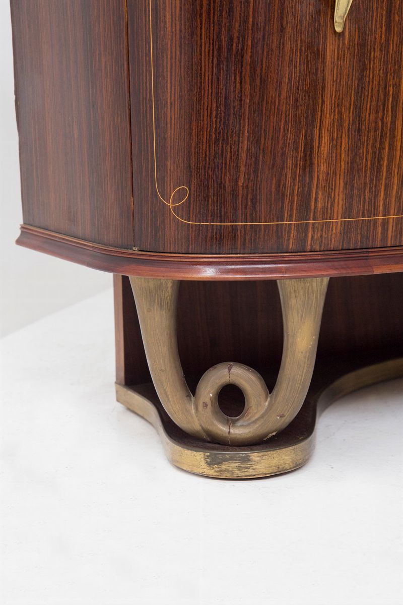 Credenza di Paolo Buffa in Ottone, Legno e Vetro