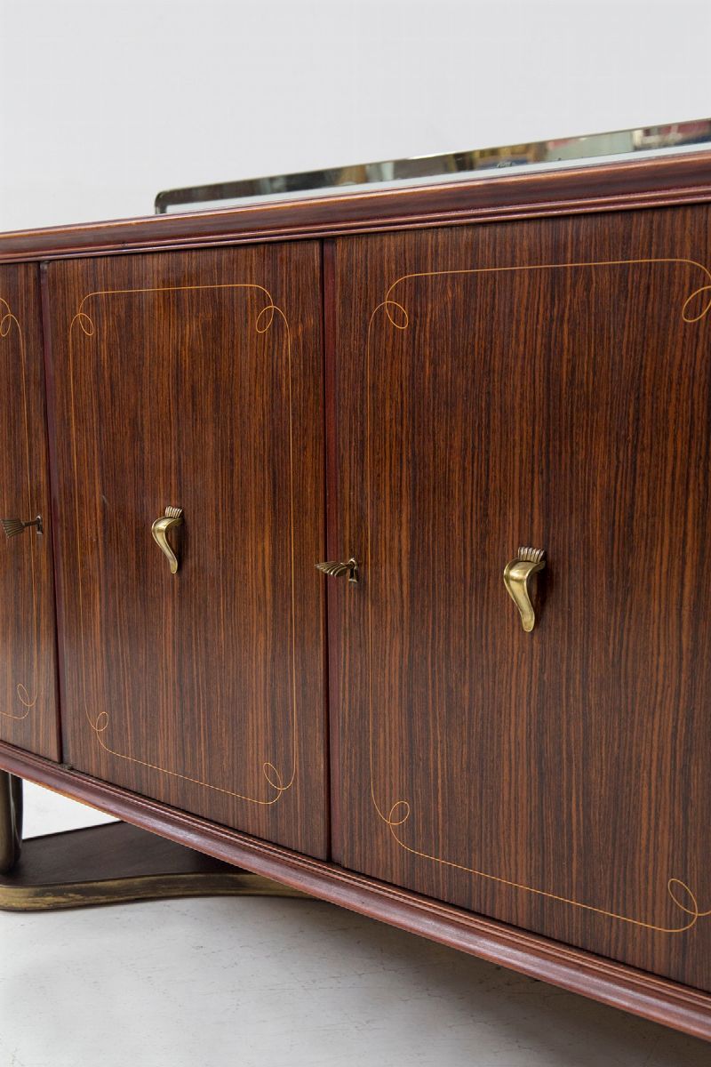 Credenza di Paolo Buffa in Ottone, Legno e Vetro