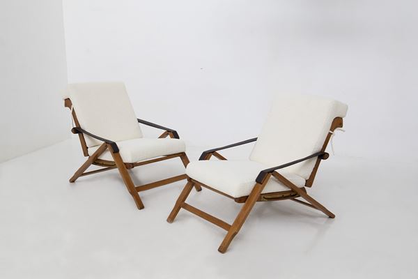 Marco Zanuso - Marco Zanuso Adjustable Bouclé and Wood Armchairs