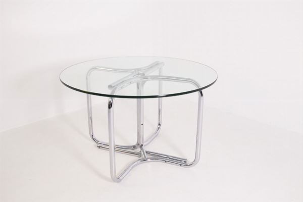 Italian Round Table by Giotto Stoppino in Steel and Glass