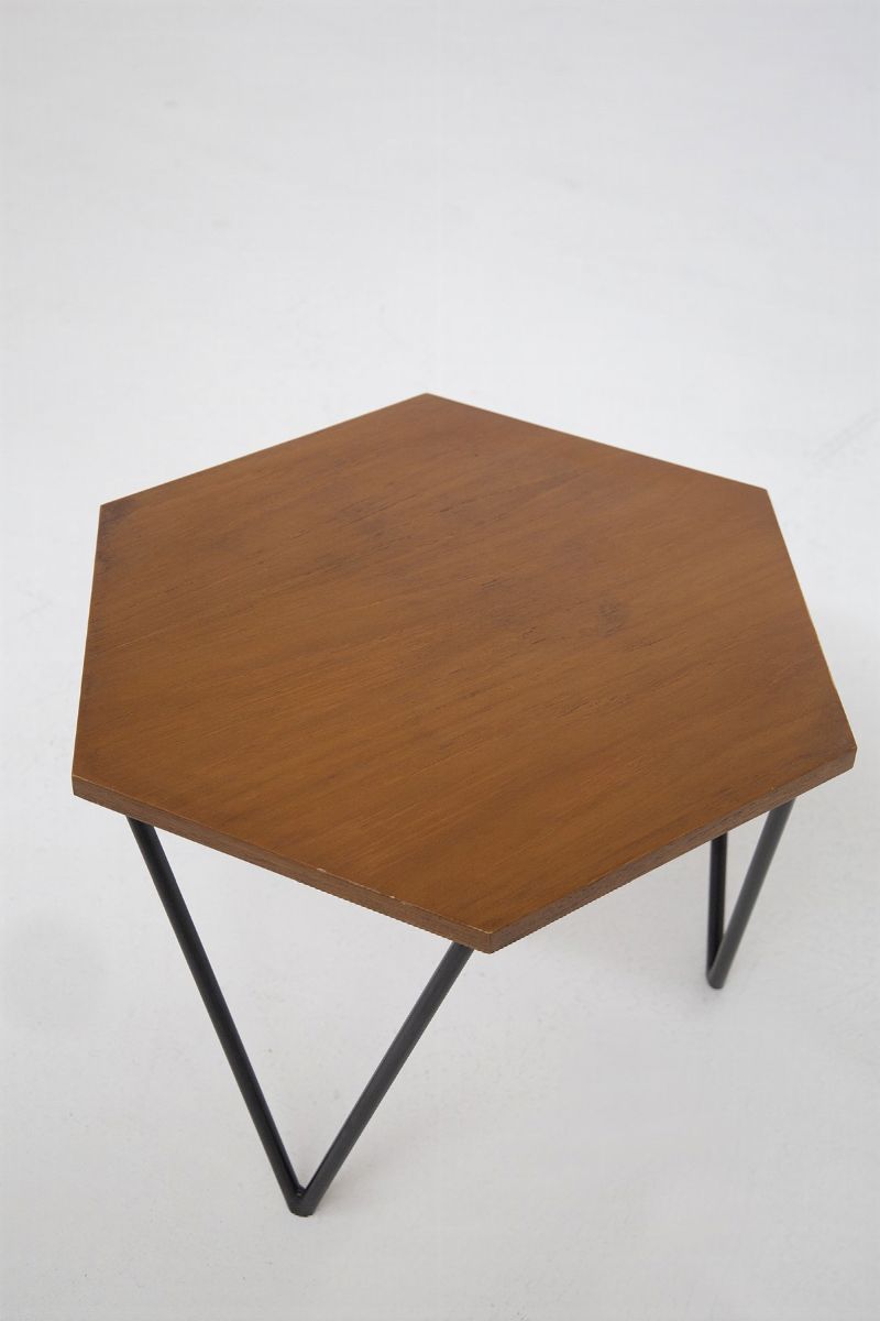 Pair Of Hexagonal Coffee Tables in Wood By Isa Bergamo, Original Label