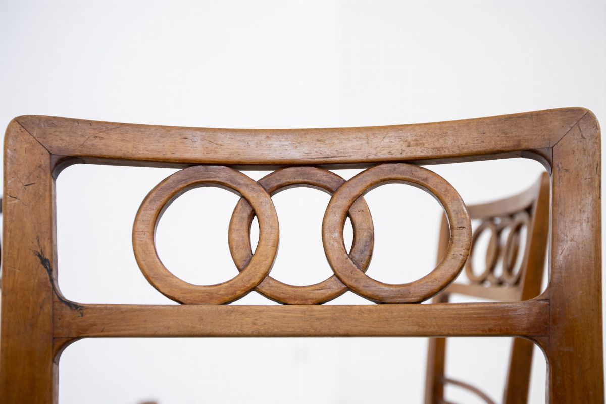 Paolo Buffa Attr. Set of Eight Chairs in Walnut Wood and Straw, 1950s
