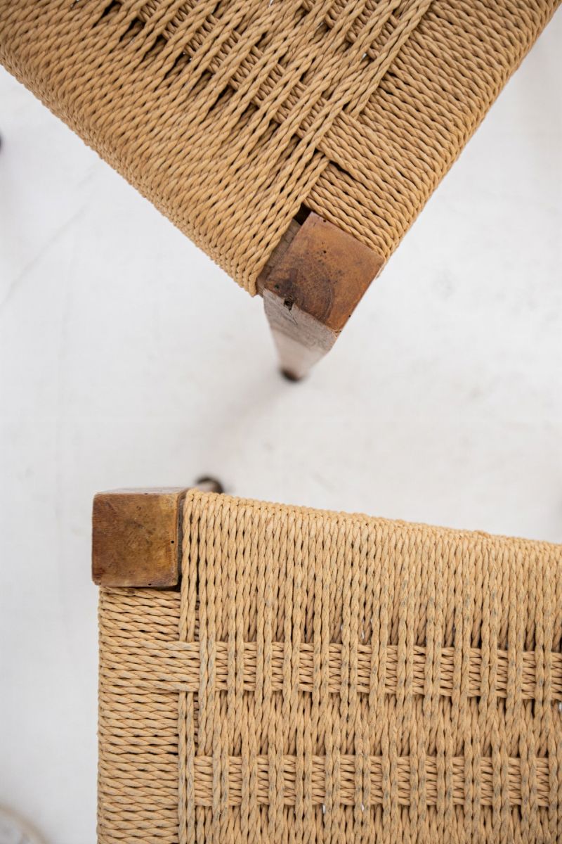Paolo Buffa Attr. Set of Eight Chairs in Walnut Wood and Straw, 1950s