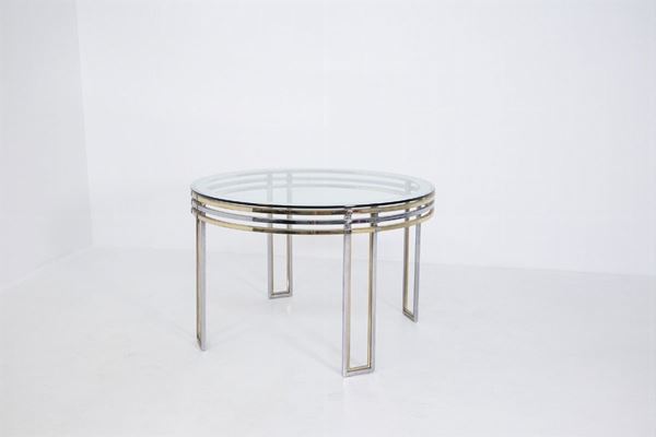 Romeo Rega - Italian Dining Table by Romeo Rega in Brass, Steel and Art Glass
