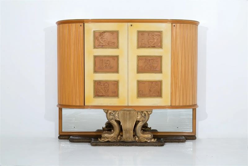 Mobile bar in noce e acero di Osvaldo Borsani per ABV