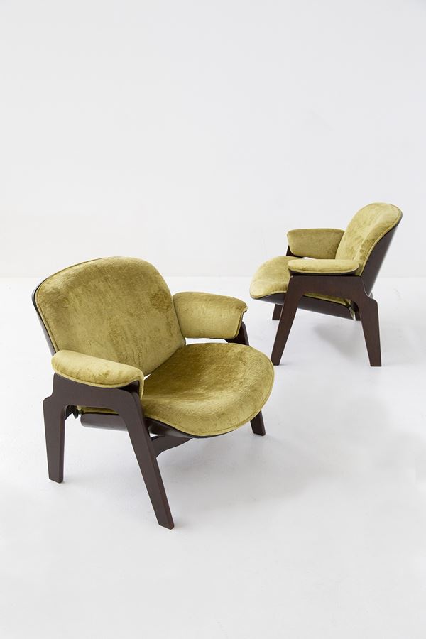 Ico Parisi - Ico Parisi Green Velvet Armchairs for MIM, Original Label