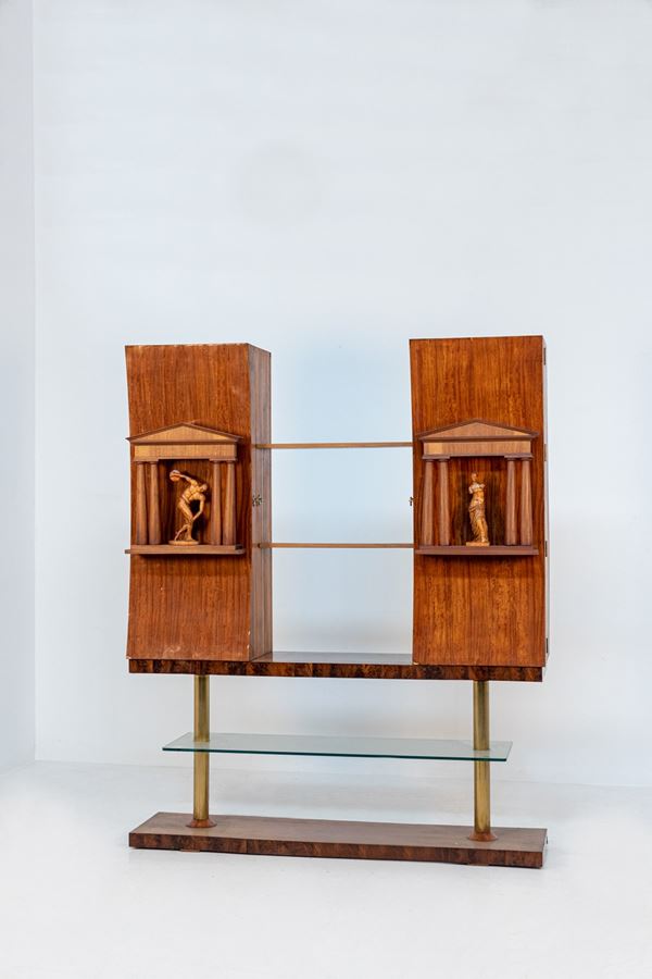 Felice Barbieri - Bookcase with two statues by Barberi Felice