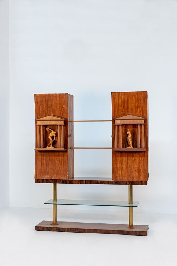 Felice Barbieri - Libreria con due statue di Barberi Felice
