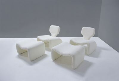 Olivier Mourgue Coppia di Poltrone con Pouf Mod Djinn