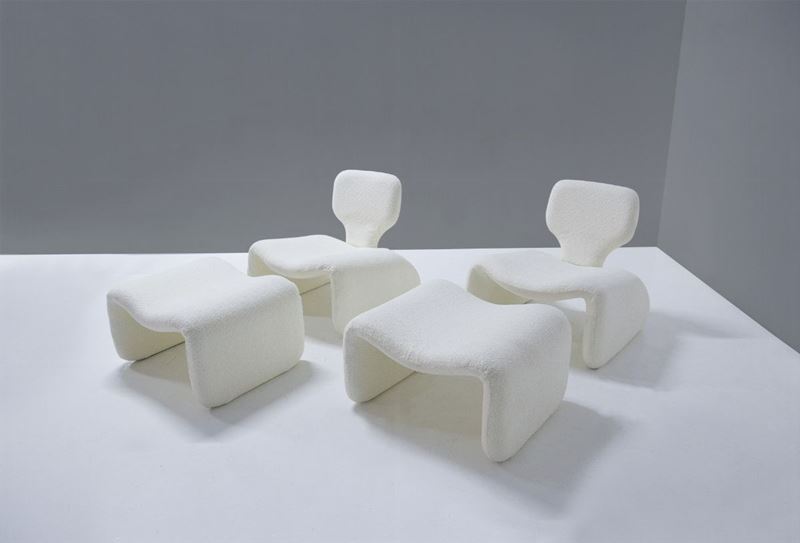 Olivier Mourgue Coppia di Poltrone con Pouf Mod Djinn