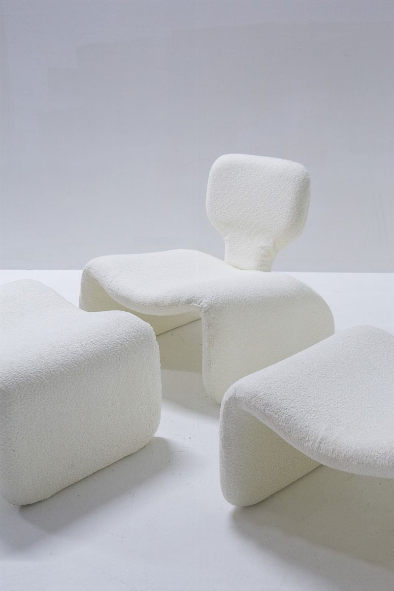 Olivier Mourgue Coppia di Poltrone con Pouf Mod Djinn