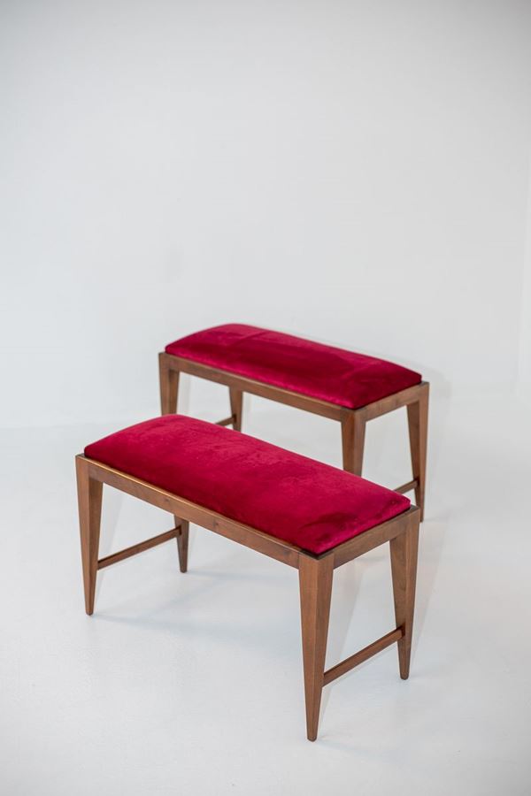 Pair of Italian Benches in Red Velvet