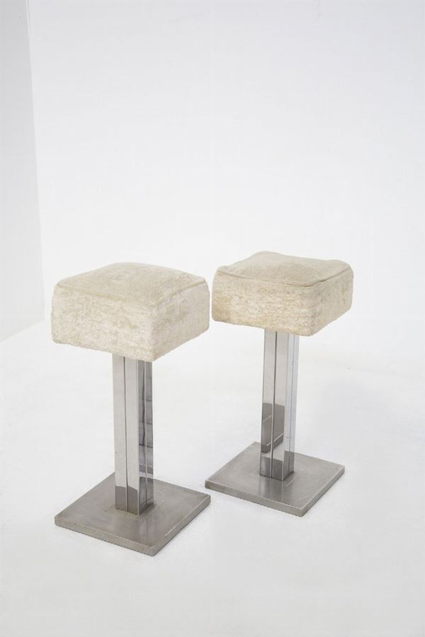 Vittorio Introini - Pair of Vittorio Introini White Stools
