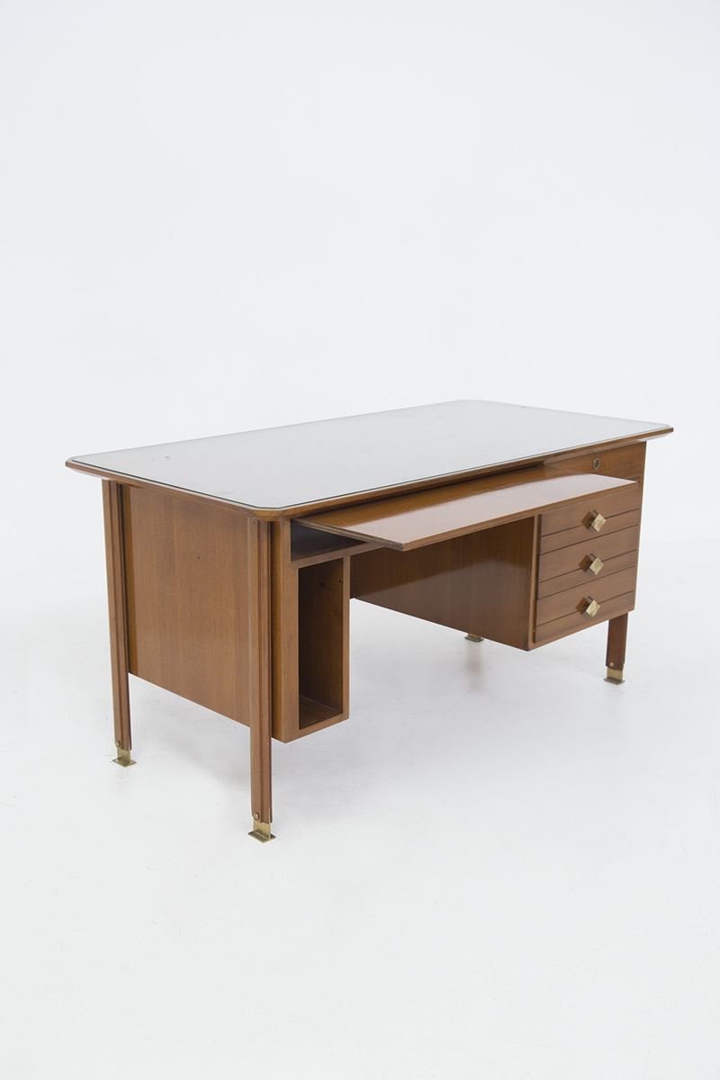 Scrivania italiana in legno e ottone