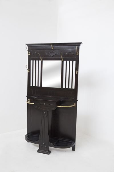 Appendiabiti con Specchio in Legno Laccato e Ottone