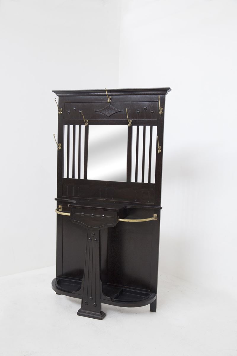 Appendiabiti con Specchio in Legno Laccato e Ottone