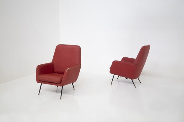 Gastone Rinaldi - Gastone Rinaldi Red leather armchairs