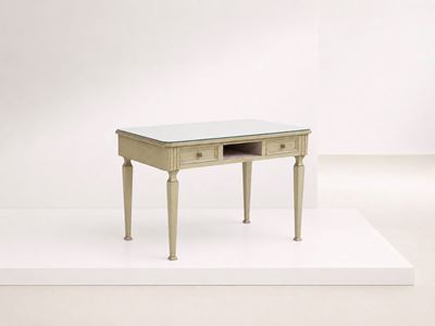 Scrivania rustica, legno con piano in vetro