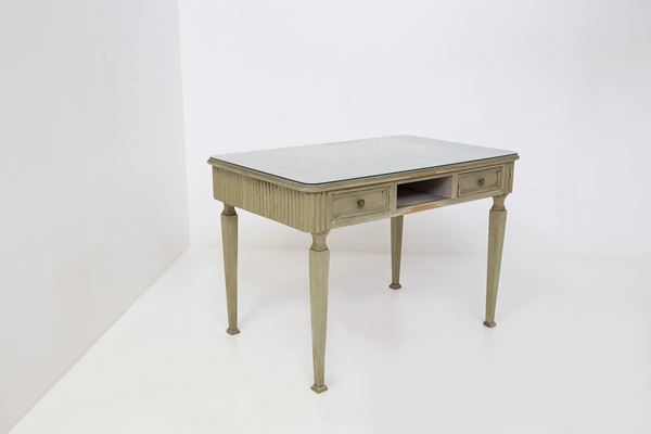 Manifattura francese - French rustic desk in glass, wood and brass