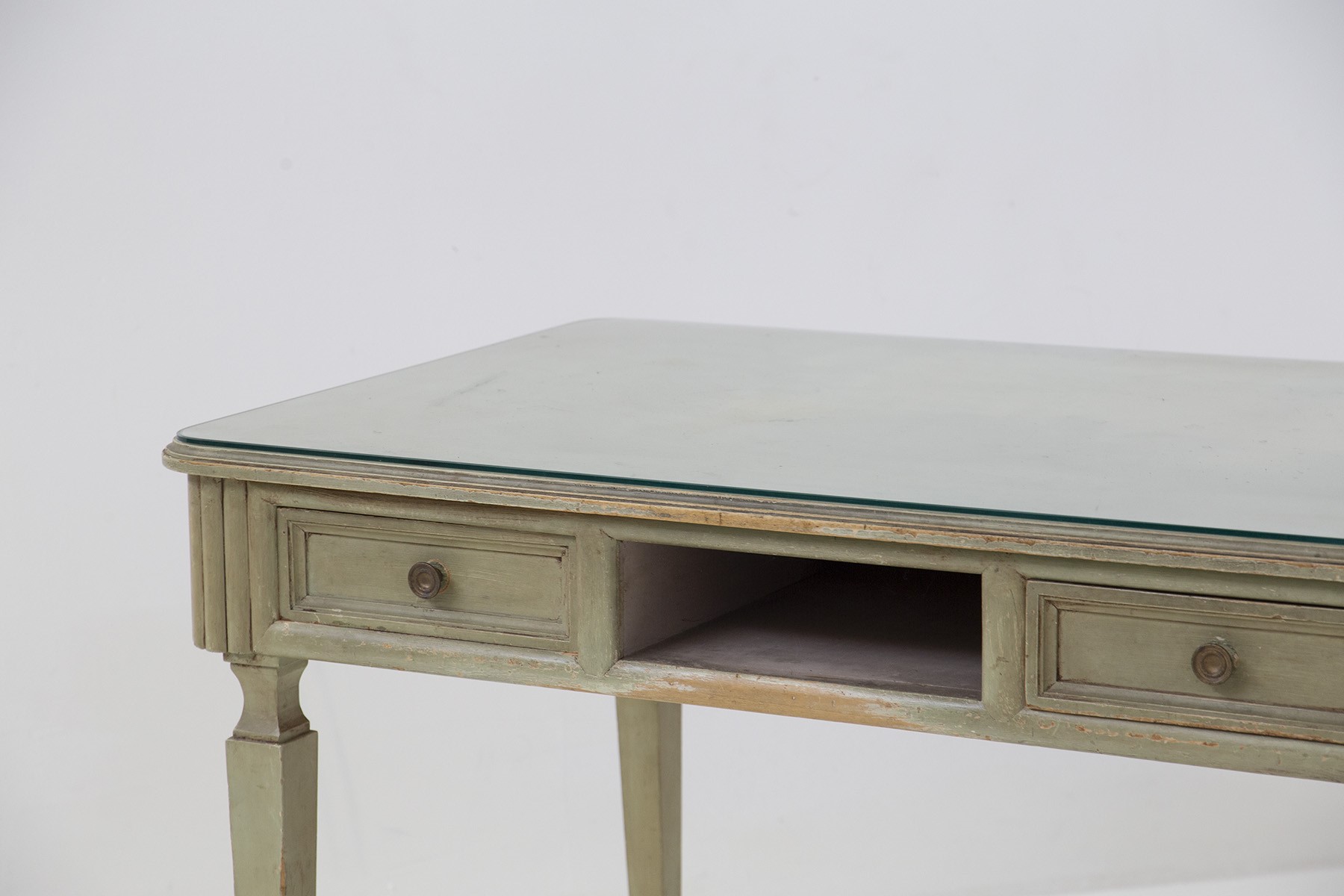 Manifattura Francese - Scrivania rustica, legno con piano in vetro